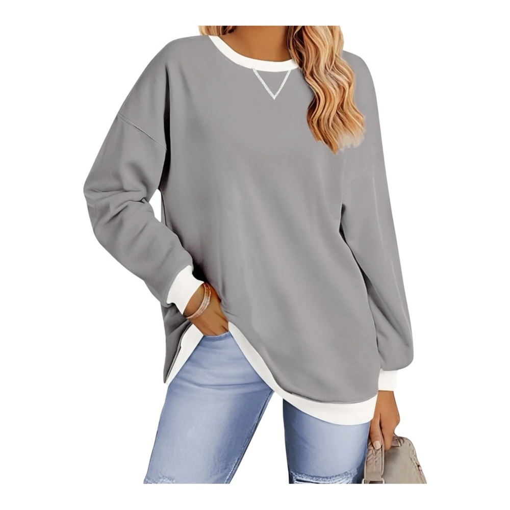 NWT Fantaslook Color Block Women’s Sweatshirt Crewneck Top Size XL Grey